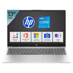 HP 15, 13th Gen Intel Core i5-1334U Laptop (12GB DDR4,512GB SSD) Anti-Glare,Micro-Edge,15.6”/39.6cm, FHD, Win11,M365,Office24, Silver,1.59kg, Iris Xe Graphics, FHD Camera w/Privacy Shutter, fd0575TU